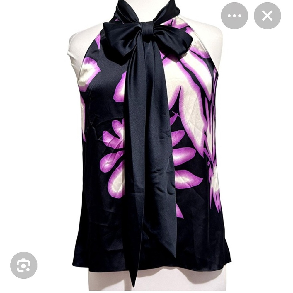 Tahari Floral Sleeveless Top with Scarf Detail